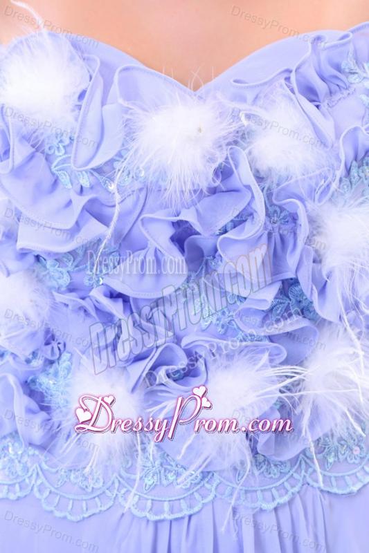 Lavender Strapless Empire Appliques and Laciness Watteau Train Prom Dress
