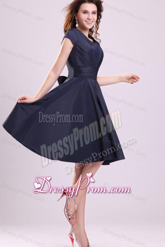 Navy Blue Scoop Short Prom Dress with A-line Knee-length