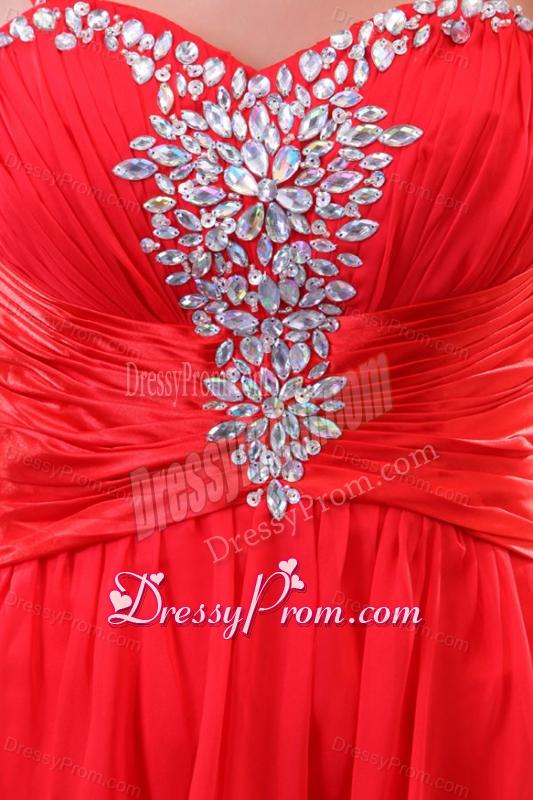 Red Empire Spaghetti Straps Beaded Decorate High-low Prom Dress