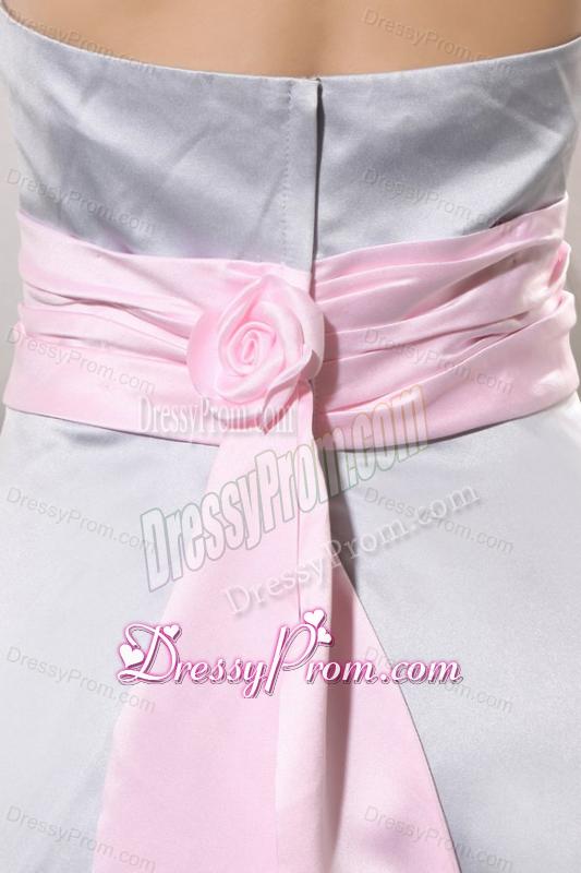 Silver Empire Halter Top Prom Dress with Baby Pink Belt