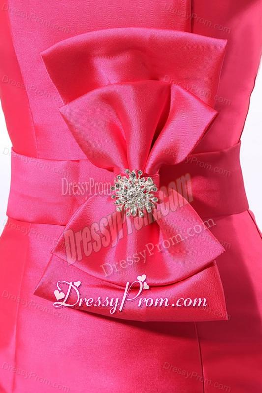 Simple Mini-length Strapless Prom Dress with Beaded Bowknot