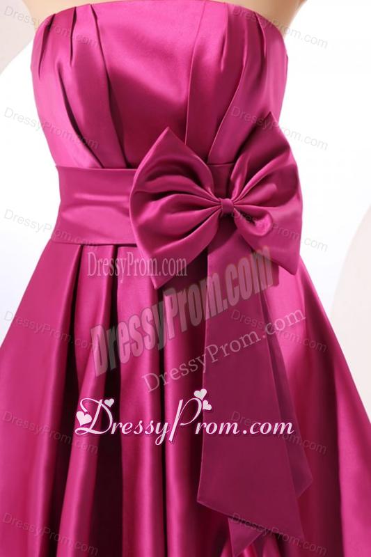 Strapless Fuchisa Prom Dress with Bow Knot A-line Knee-length