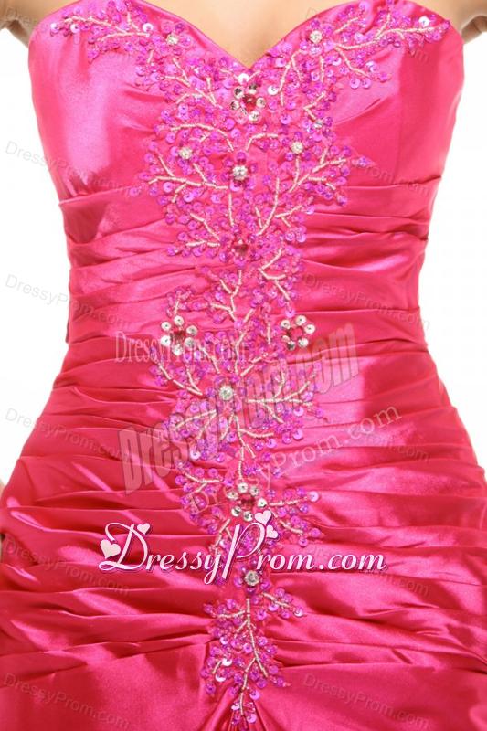 Sweetheart Column Appliques with Beading Prom Dress in Hot Pink