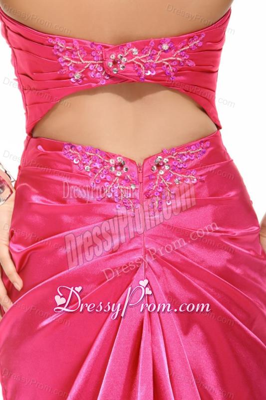 Sweetheart Column Appliques with Beading Prom Dress in Hot Pink