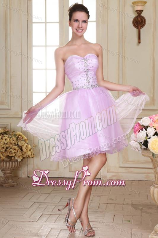 Sweetheart Short Beaded Decorate Organza Prom Dress in Lavender