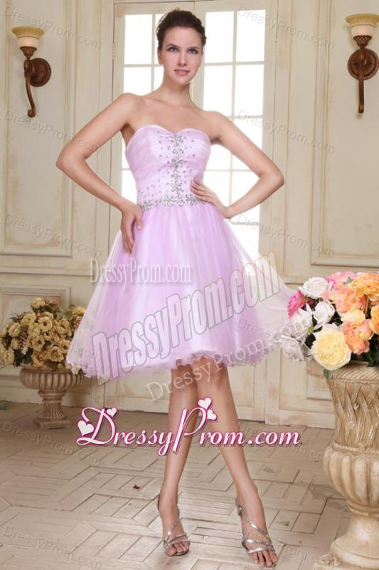 Sweetheart Short Beaded Decorate Organza Prom Dress in Lavender