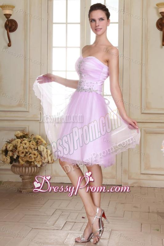Sweetheart Short Beaded Decorate Organza Prom Dress in Lavender