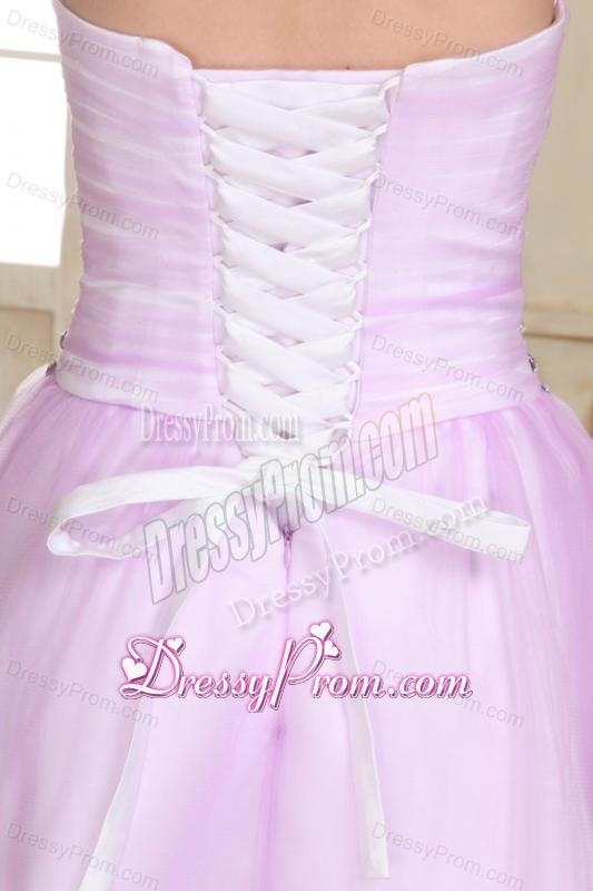 Sweetheart Short Beaded Decorate Organza Prom Dress in Lavender