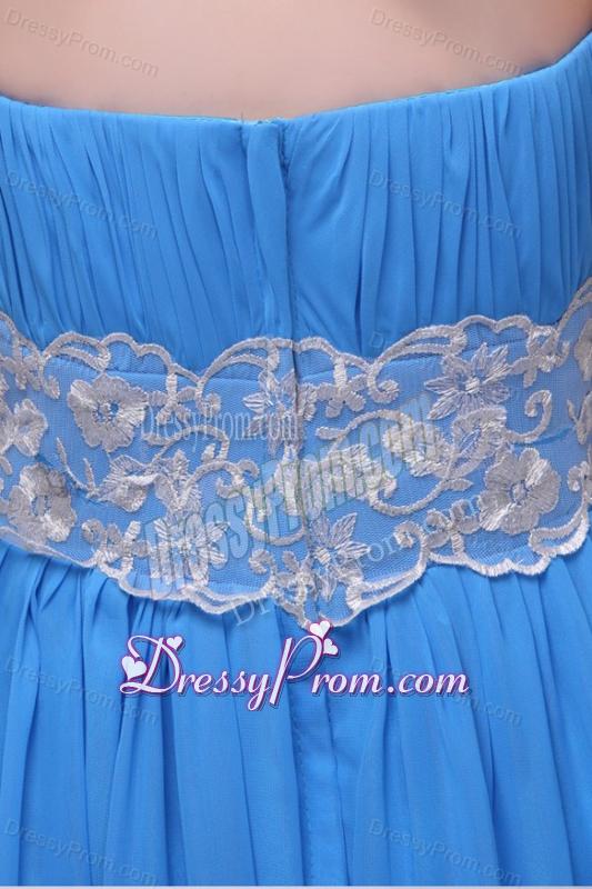 Teal Strapless Empire Chiffon Appliques Prom Dress with Brush Train