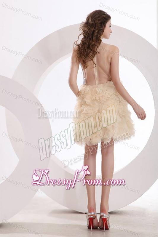 A-line Champagne V-neck Sequins Knee-length Prom Dress