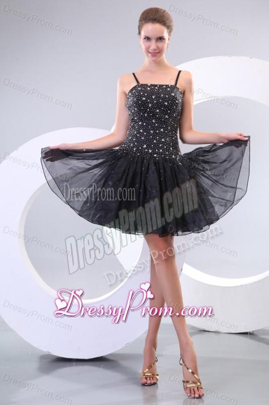 A-line Sapghetti Straps Beading Black 2013 Prom Dress