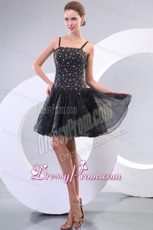 A-line Sapghetti Straps Beading Black 2013 Prom Dress