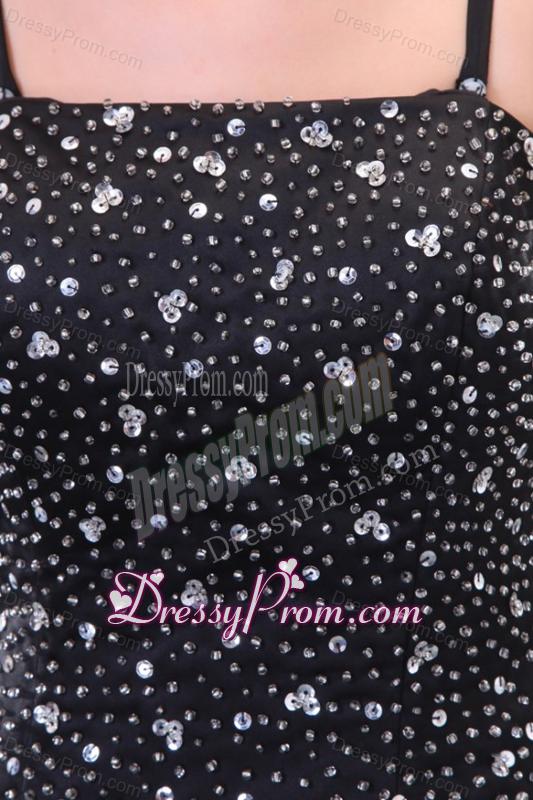 A-line Sapghetti Straps Beading Black 2013 Prom Dress