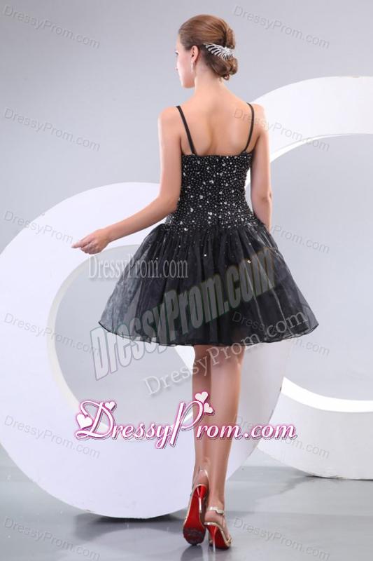 A-line Sapghetti Straps Beading Black 2013 Prom Dress
