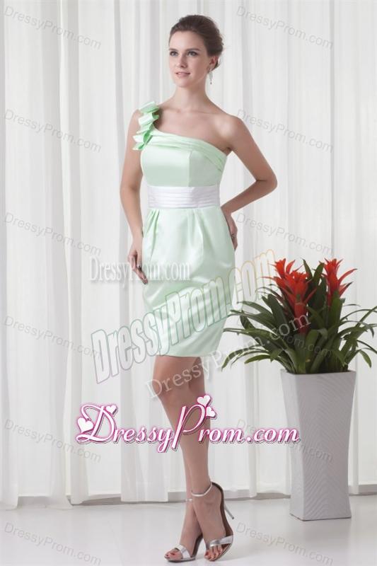 Apple Green Column One Shoulder Taffeta Mini-length Ruching Prom Dress