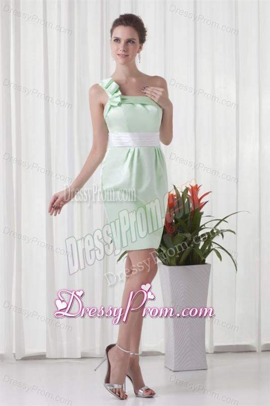 Apple Green Column One Shoulder Taffeta Mini-length Ruching Prom Dress