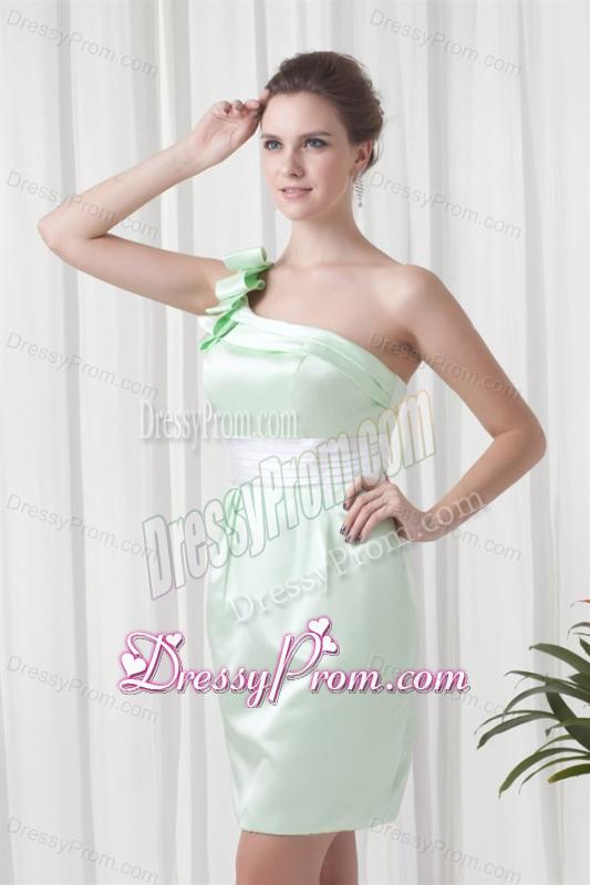 Apple Green Column One Shoulder Taffeta Mini-length Ruching Prom Dress