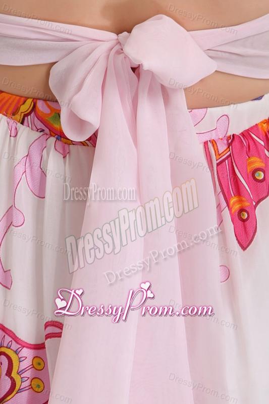 Baby Pink Sweetheart Pringting and Ruching Prom Dress