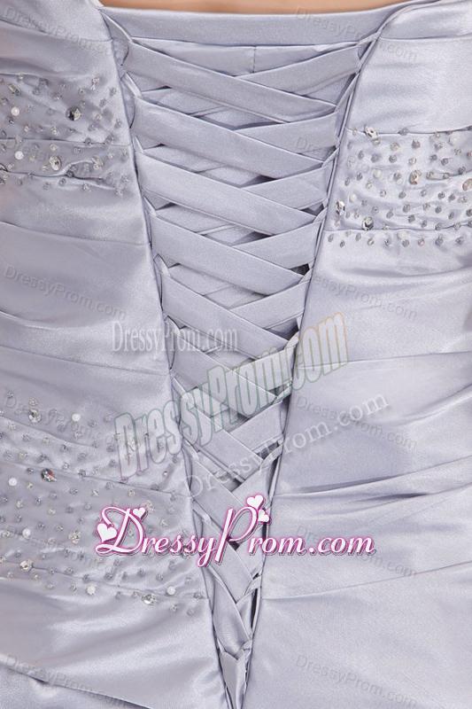 Beautiful Column Strapless Grey Brush Train Lace up Prom Dress with Beading