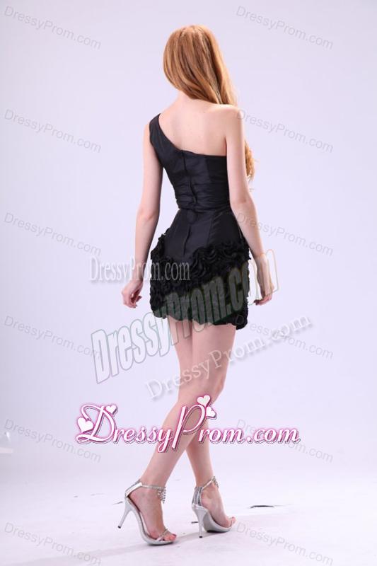 Black Column One Shoulder Sequined Prom Dress with Ruffles