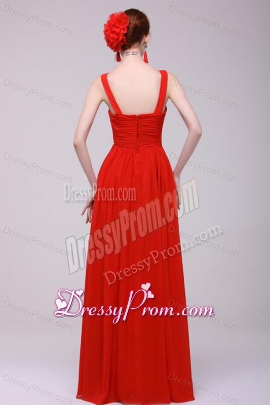 Cheap Straps Red Empire Prom Dress with Chiffon Floor-length