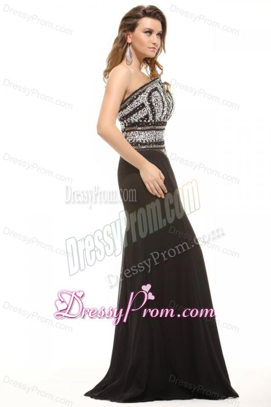 Column Black Strapless Beading Chiffon Floor-length Prom Dress