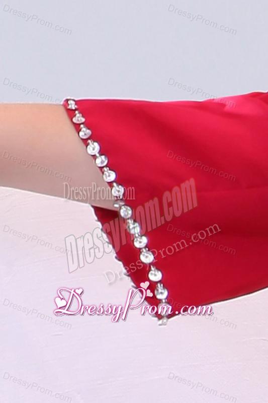 Column Red Strapless Knee-length Beading Chiffon Prom Dress
