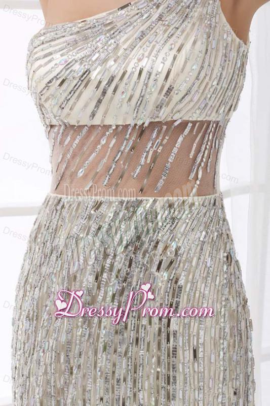 Column Silver One Shoulder Sequin Floor-length Prom Dress