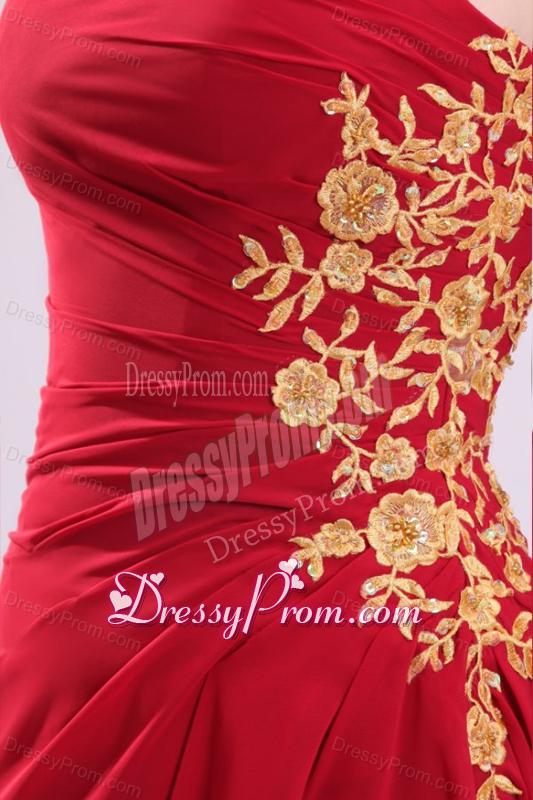 Column Strapless Appliques Ankle-length Chiffon Prom Dress with Side Zipper