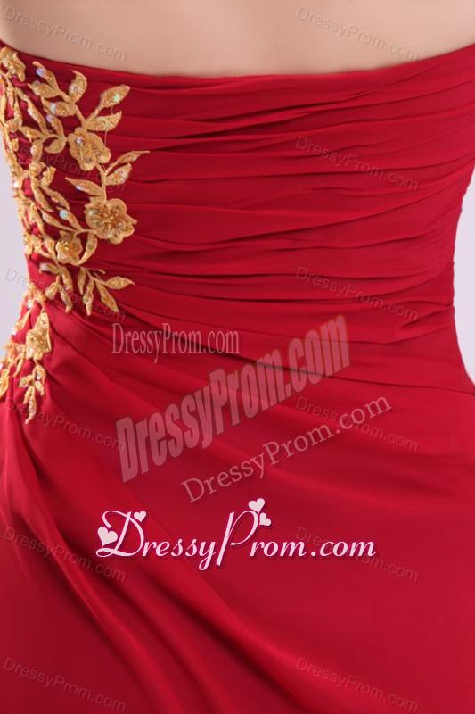 Column Strapless Appliques Ankle-length Chiffon Prom Dress with Side Zipper