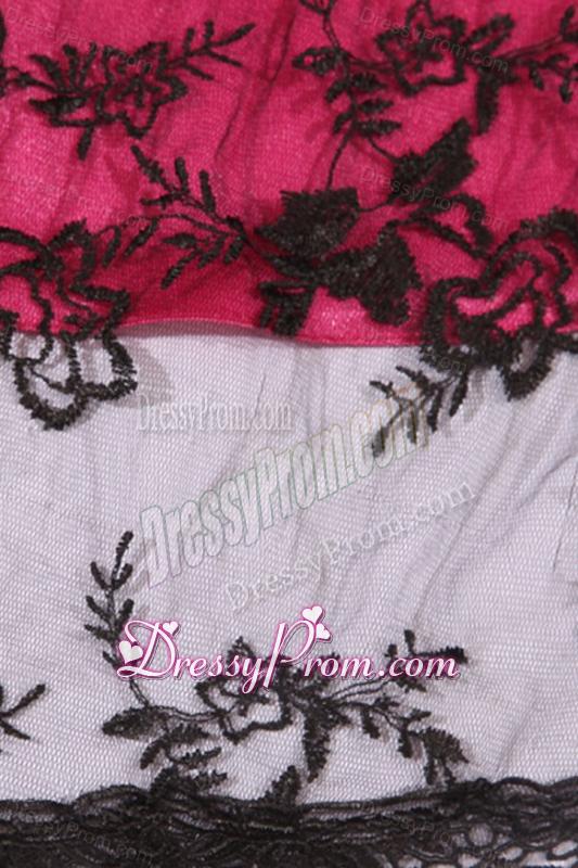 Column Straps Embriodery Prom Dress with Brush Train in Hot Pink