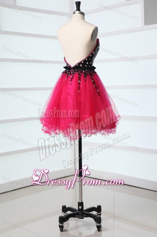 Cute Sweetheart Black and Hot Pink Prom Dress with Bowknot