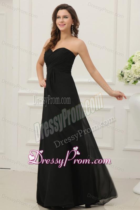 Discount Sweetheart Empire Chiffon Ruche Prom Dress in Black