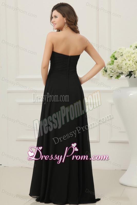 Discount Sweetheart Empire Chiffon Ruche Prom Dress in Black