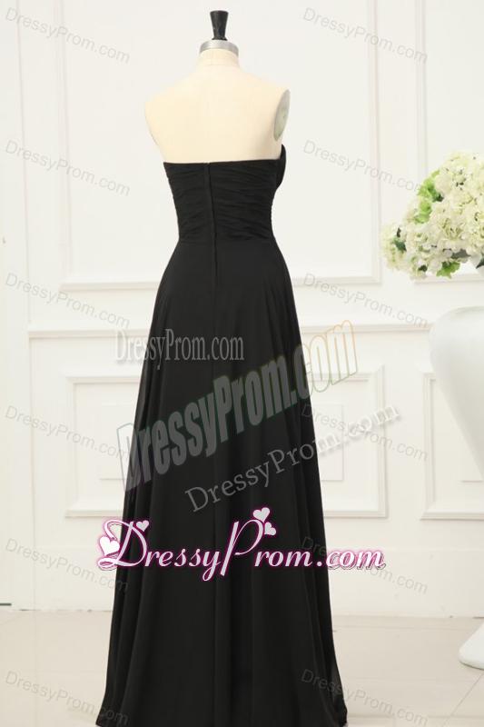 Discount Sweetheart Empire Chiffon Ruche Prom Dress in Black