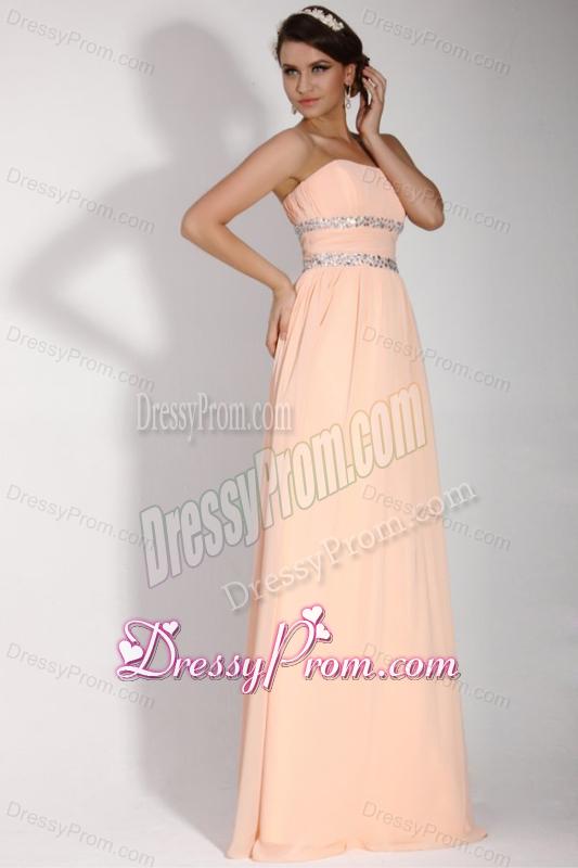 Elegant Empire Strapless Champagne Chiffon Floor-length Prom Dress with Beading
