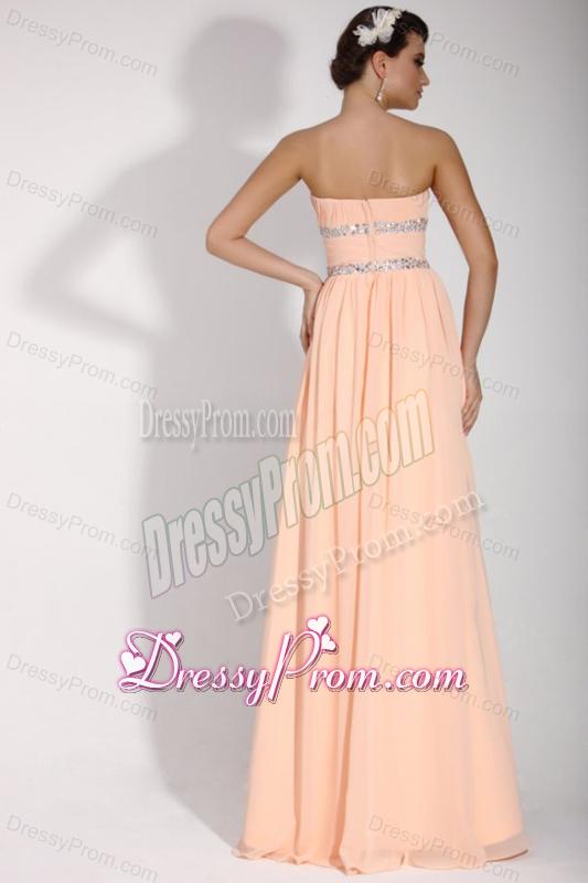 Elegant Empire Strapless Champagne Chiffon Floor-length Prom Dress with Beading