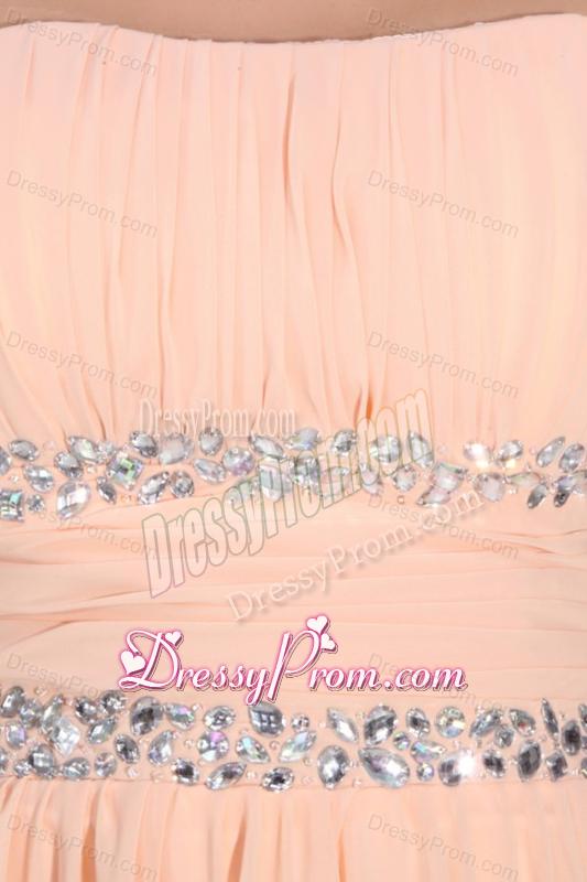 Elegant Empire Strapless Champagne Chiffon Floor-length Prom Dress with Beading