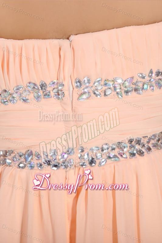 Elegant Empire Strapless Champagne Chiffon Floor-length Prom Dress with Beading