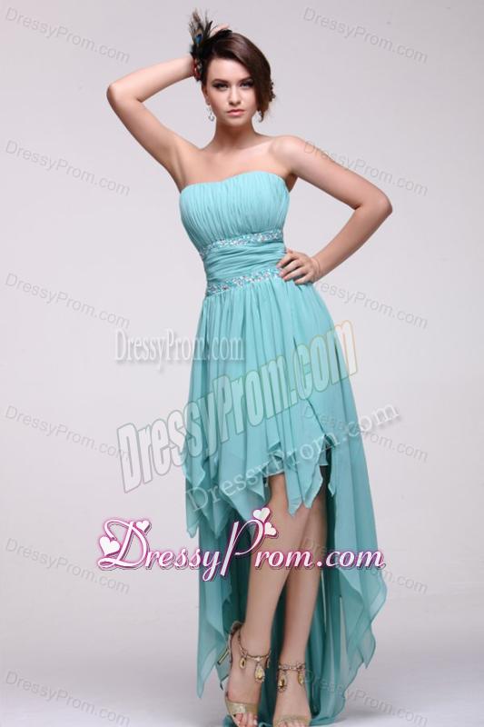 Empire Auqa Blue 2014 High-low Prom Dress with Beading