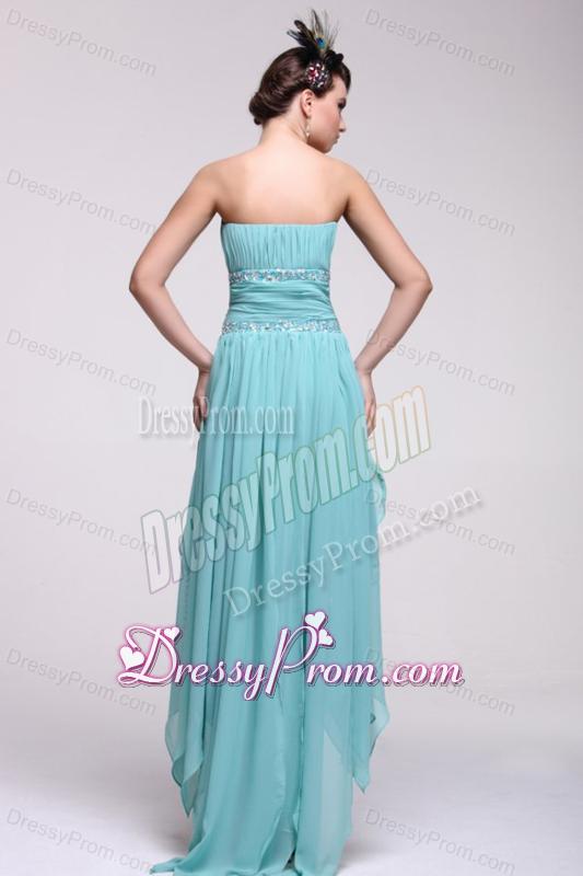 Empire Auqa Blue 2014 High-low Prom Dress with Beading