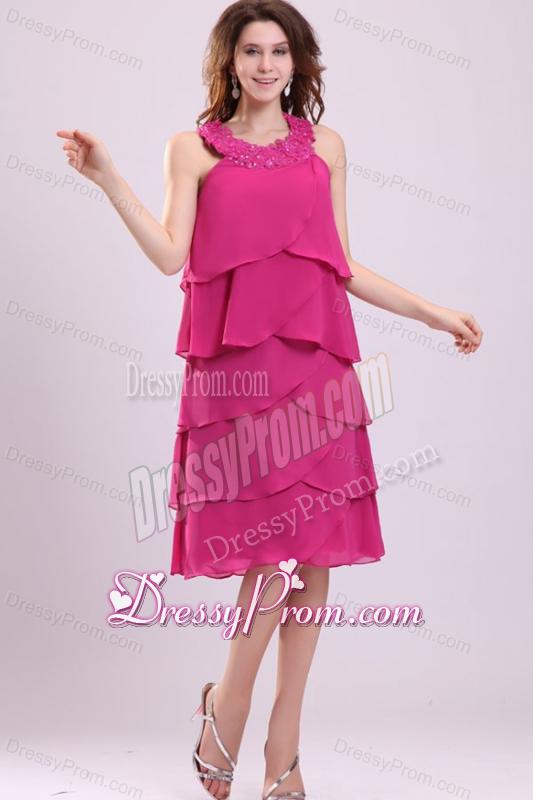 Empire Scoop Prom Dress with Embroidery and Ruffled Layers