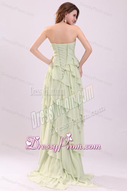 Empire Sweetheart High-low Ruching Chiffon Yellow Green Prom Dress