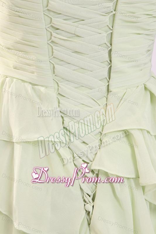 Empire Sweetheart High-low Ruching Chiffon Yellow Green Prom Dress