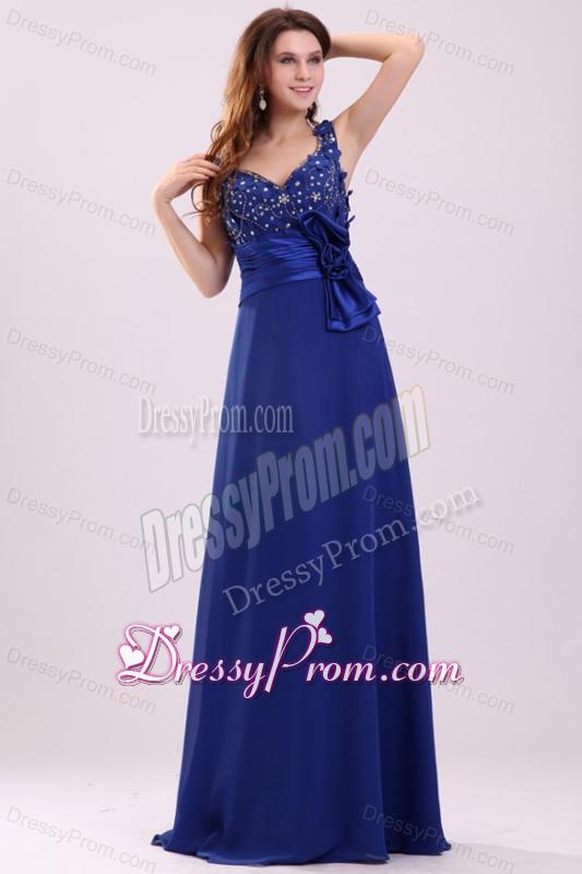 Empire V-neck Blue Blue Beading and Bowknot Taffeta Prom Dress
