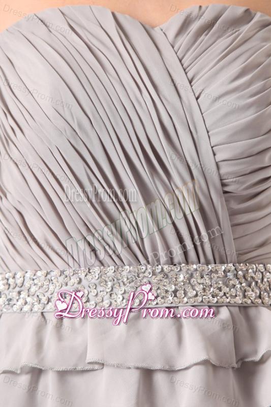 Gray Ruffled Layers Sweetheart Prom Dress with Knee-length