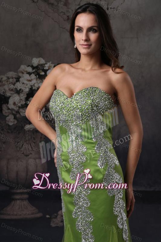 Green Column Prom Dress with Sweetheart Beading