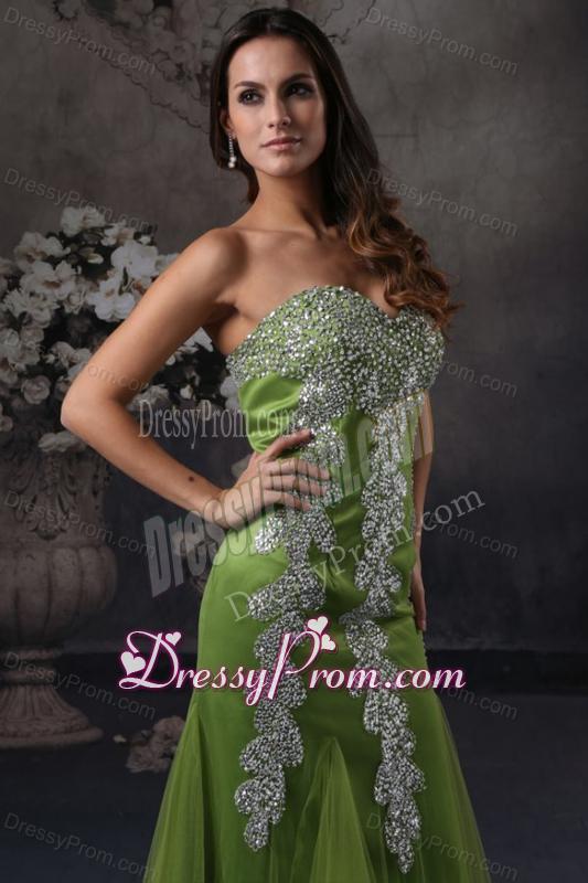 Green Column Prom Dress with Sweetheart Beading