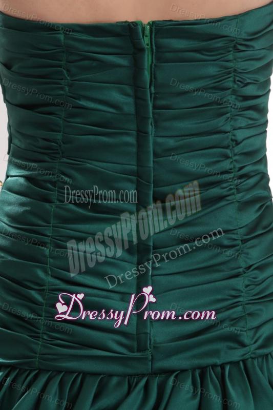 Green Column Ruching and Beading Sweetheart Prom Dress