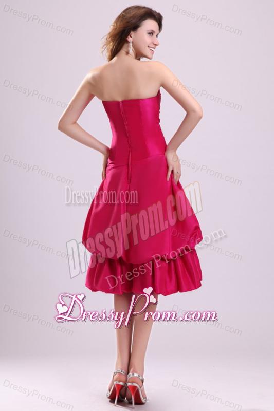 Hot Pink A-line Strapless Prom Dress with Knee-length
